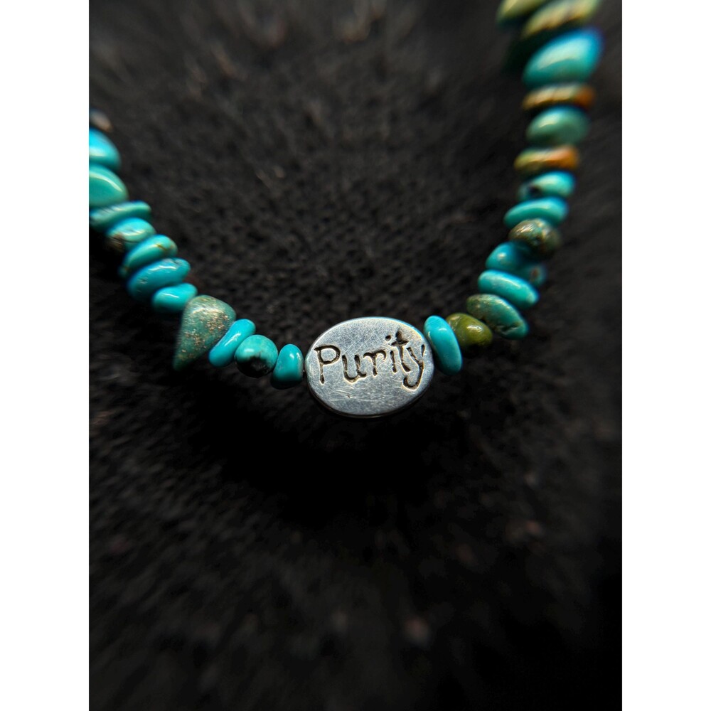 Sterling Turquoise Chip Necklace “Purity” Plate 13.5”
